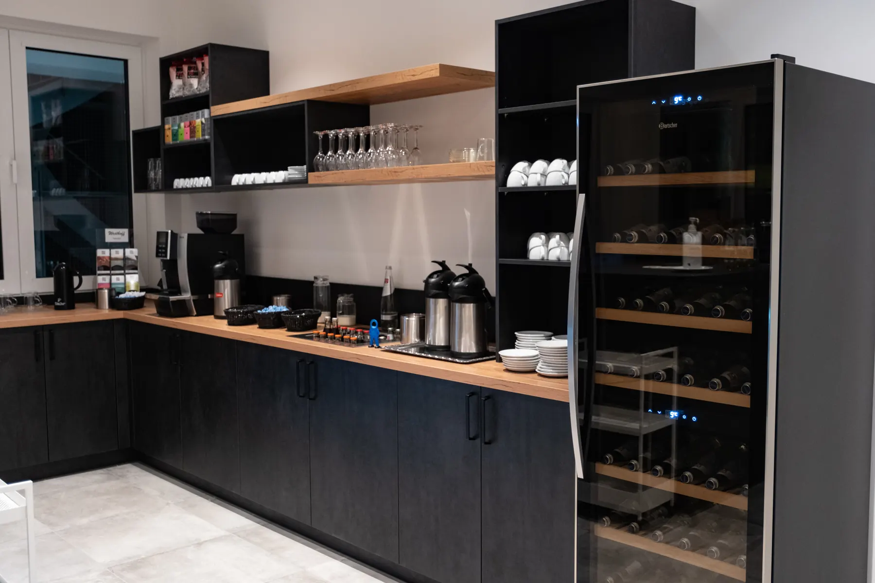 Coffee bar with drinks fridge